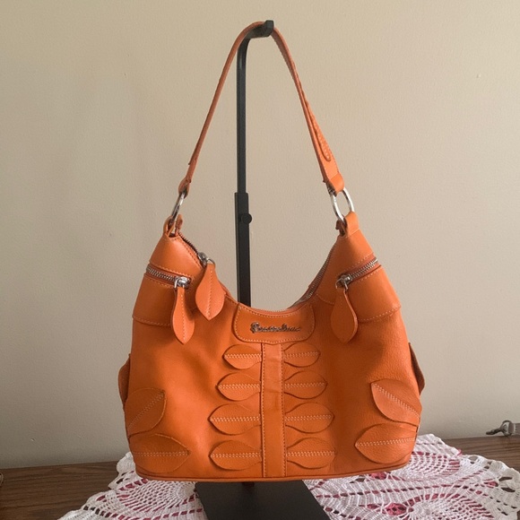 Braccialini Italian Orange Leather Shoulder Bag ready for fall pumpkins 823 - Picture 1 of 14